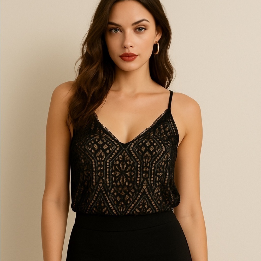 Ann Taylor LOFT Black Lace Overlay Cami Tank Top Size LP